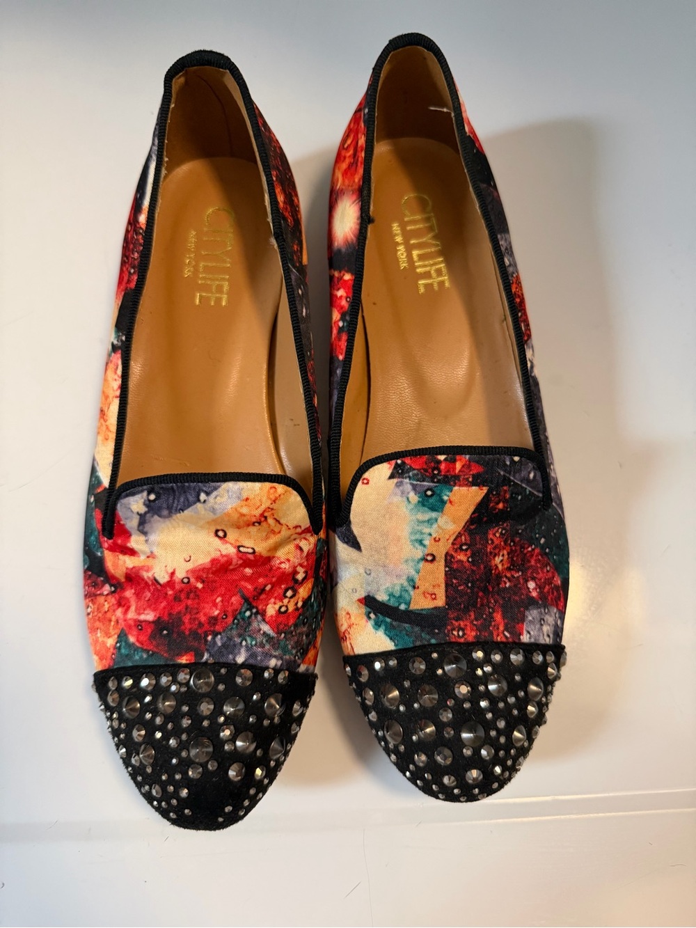 Multicolor Crystal-Toe Slip-On Loafers